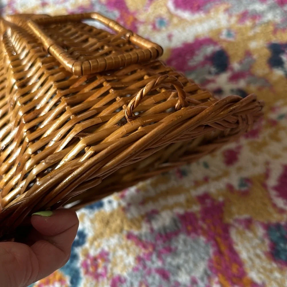 Vintage wicker cornucopia basket of plenty fall home decor